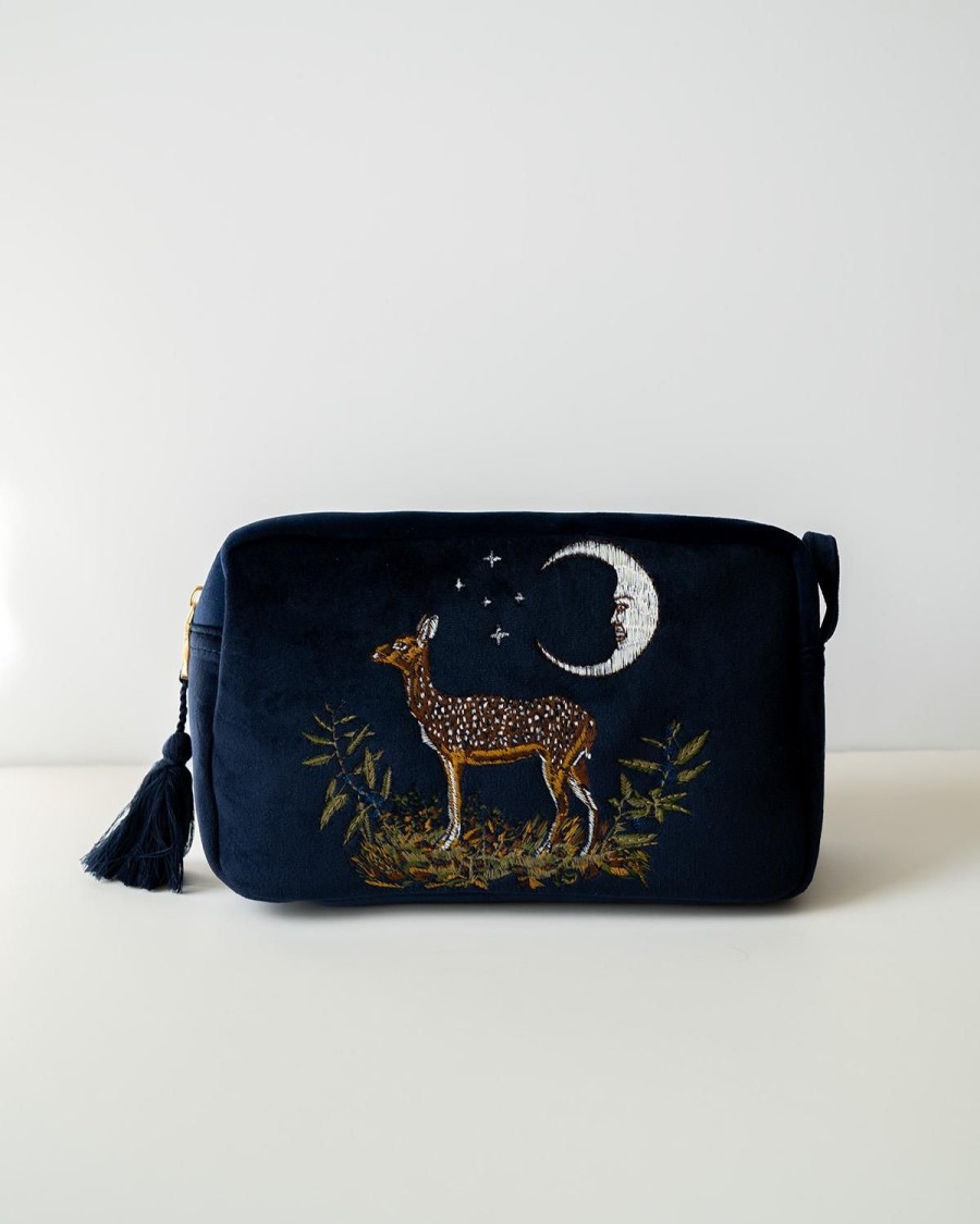 Kosmetiske Tasker Fable England | Deer & Moon Broderet Pouch Blueberry Velvet