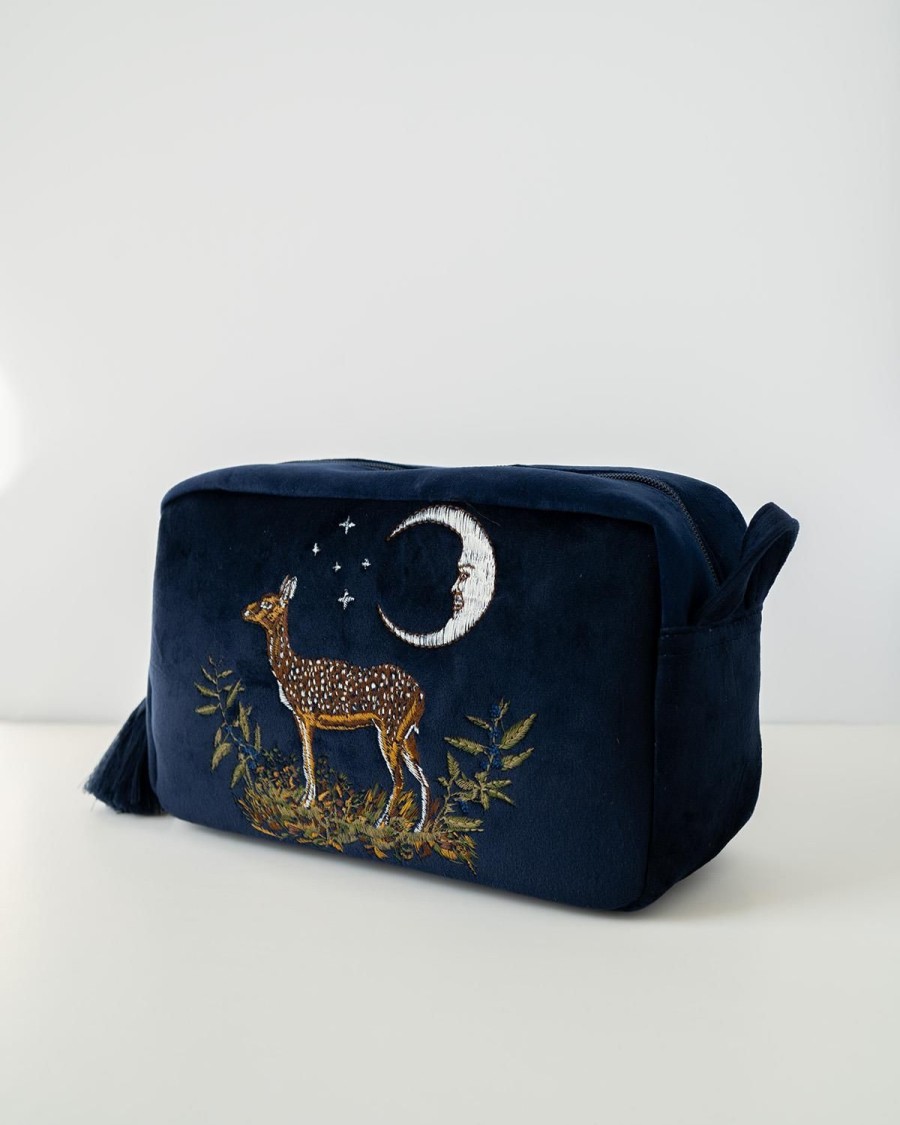 Kosmetiske Tasker Fable England | Deer & Moon Broderet Pouch Blueberry Velvet