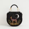 Handtasker Fable England | Deer & Moon Broderet Sadeltaske Sort Flojl